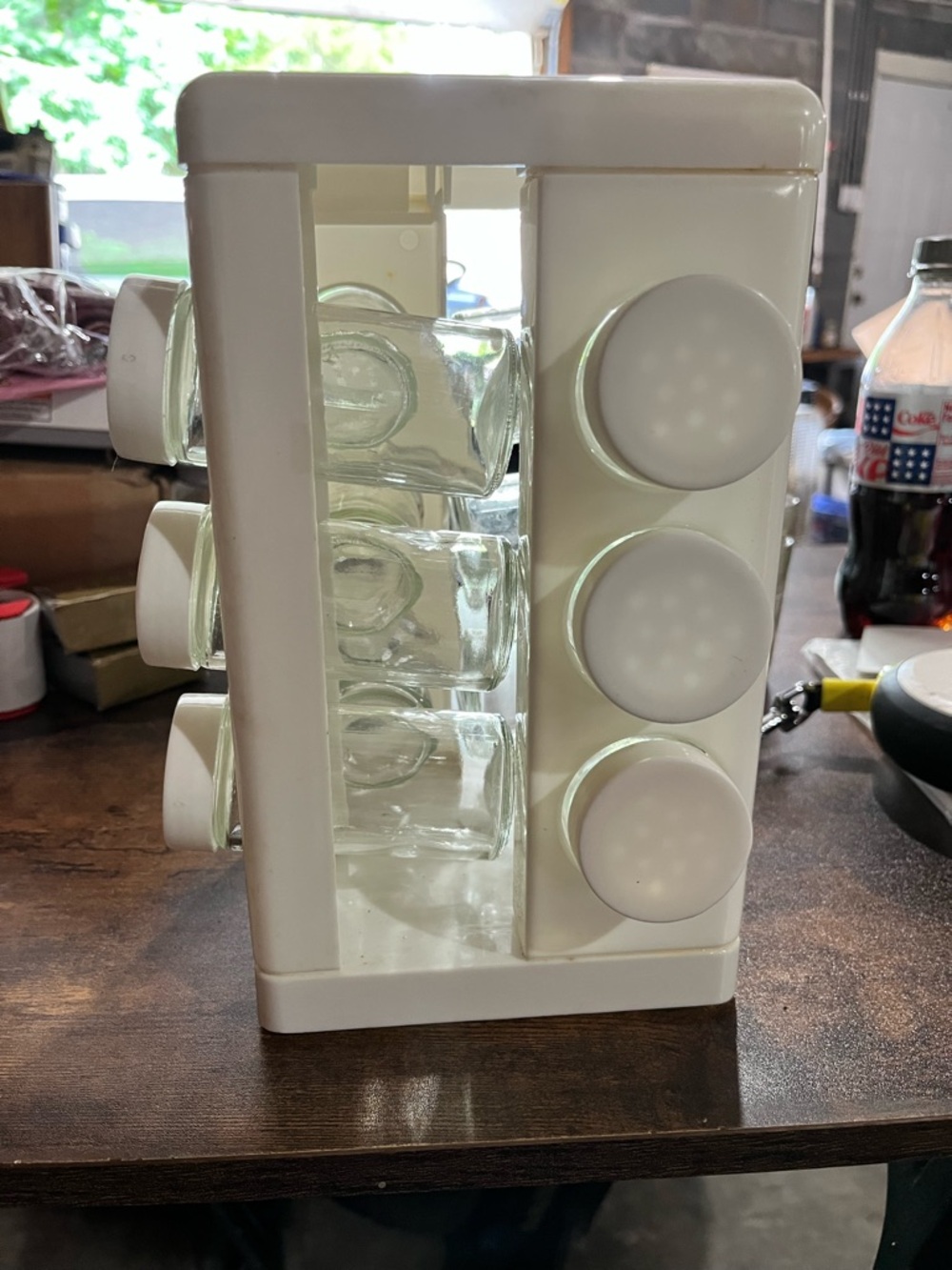 White Spice Carousel Rack with Clear Glass Jars